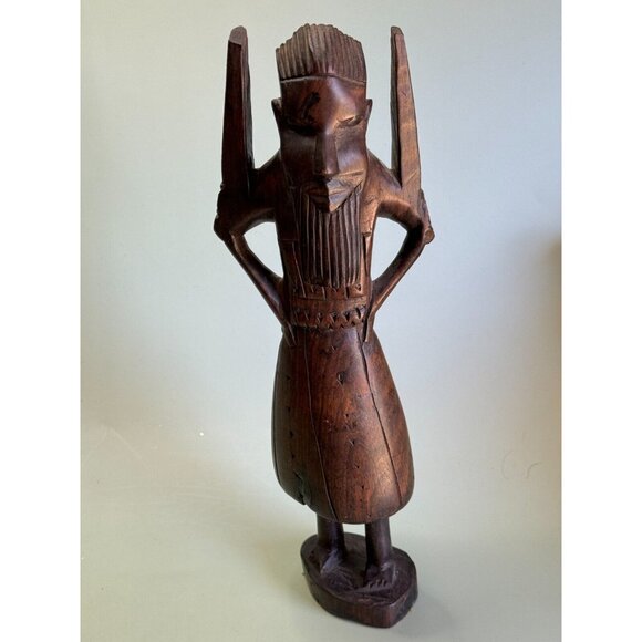 African Tribal Hand Carved Male Elder Winged Shoulder Ebony Wood Figurine Kenya - Picture 4 of 10